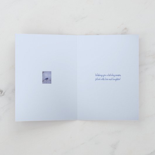 Wenskaart Blauw vogeltje Prettige Feestdagen (Binnen)