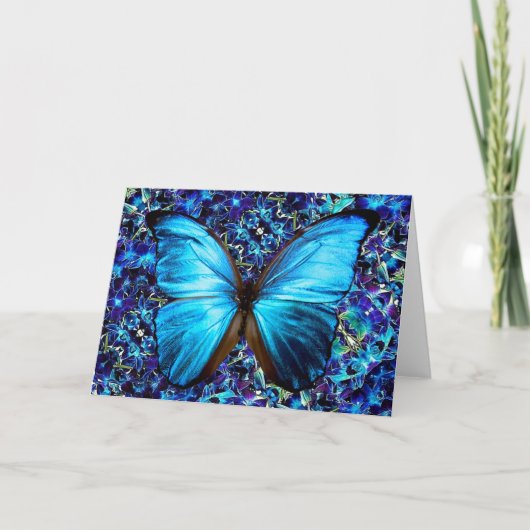 Wenskaart Blue Morpho Butterfly Paarse Orchideeën Kaart (Voorkant)
