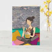 Wenskaart Cozy Ijsmeisje Kaart (Gele Bloem)