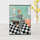 Wenskaart--De Vrouw van het art deco in Badkamers Kaart (Gele Bloem)