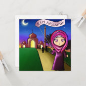 Wenskaart "Eid Mubarak" met tekening Kaart (Voorkant / Achterkant in situ)