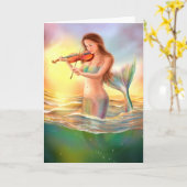Wenskaart fantasie zeemeermin speelt viool kaart (Gele Bloem)