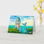 Wenskaart Fantasy mooie zeemeermin Kaart (Gele Bloem)