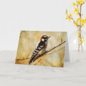 Wenskaart getextureerd Downey Woodpecker Kaart (Gele Bloem)