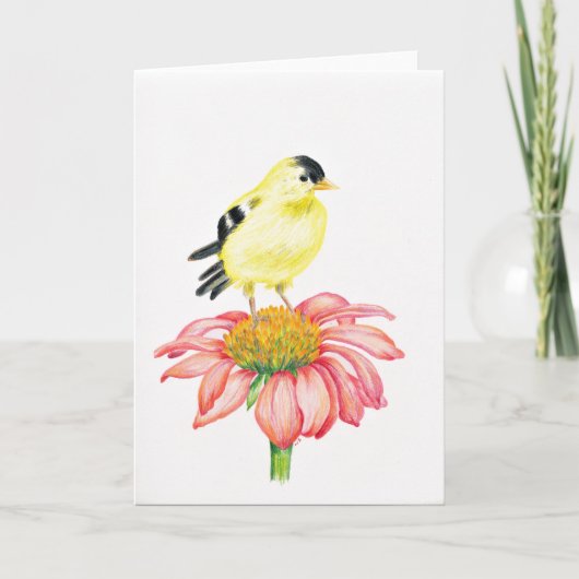 Wenskaart Goldfinch & Coneflower Kaart (Voorkant)