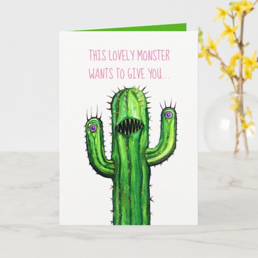 Wenskaart Grappig en griezelig met cactusontwerp Kaart (Gele Bloem)