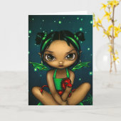 Wenskaart "groene Dragonling" Kaart (Gele Bloem)