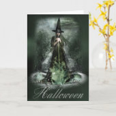 Wenskaart Groene heks Halloween Kaart (Gele Bloem)