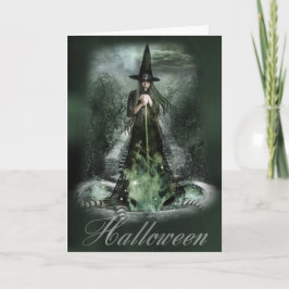 Wenskaart Groene heks Halloween Kaart