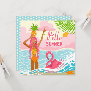 wenskaart Hallo Summer Beach Girl Kaart