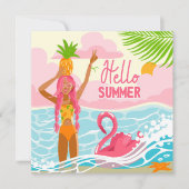 wenskaart Hallo Summer Beach Girl Kaart (Voorkant)