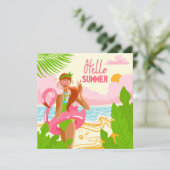 wenskaart Hallo Summer Beach Girl Kaart (Staand voorkant)