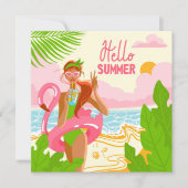wenskaart Hallo Summer Beach Girl Kaart (Voorkant)