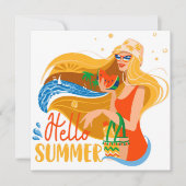wenskaart Hallo Summer Beach Girl Kaart (Voorkant)