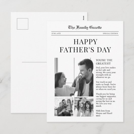 Wenskaart Happy Fathers Day Feestdagenkaart (Voorkant / Achterkant)