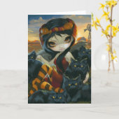 wenskaart "Herfst Katten" Kaart (Gele Bloem)