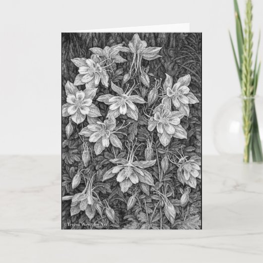 Wenskaart Inkttekening Columbines Kaart (Voorkant)