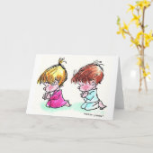 Wenskaart - Jongen en meisje bidden Kaart (Gele Bloem)