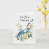 Wenskaart Jubileum blauwvogels Kaart (Gele Bloem)