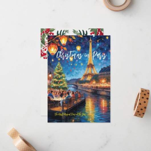 wenskaart "kerst in parijs" notitiekaartje (Voorkant / Achterkant in situ)