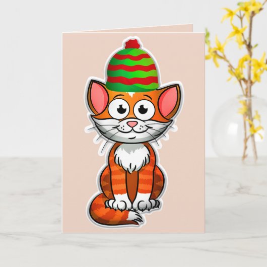 wenskaart kerstkat kaart (Gele Bloem)