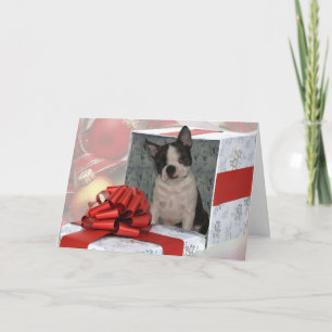 Wenskaart Kerstmis Boston Terrier Feestdagen Kaart