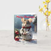 Wenskaart kerstmuis kaart (Gele Bloem)