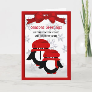 Wenskaart kerstpinguïn Couple Seasons Feestdagen Kaart