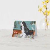 Wenskaart, King Charles Cavalier Spaniel, Tri Kaart (Gele Bloem)