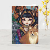 Wenskaart "Kitsune" Kaart (Gele Bloem)