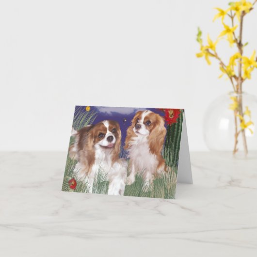 Wenskaart, Koning Charles Cavalier Spaniel Kaart (Gele Bloem)