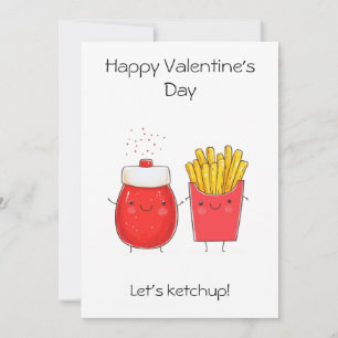 Wenskaart - Laten we ketchup! Schattigee ketchup f Kaart