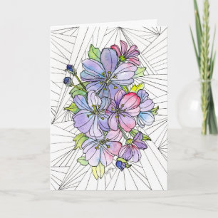 Wenskaart - Lavendel en Roze Bloemen Kaart