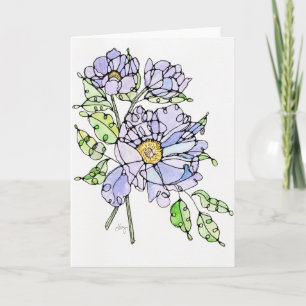 Wenskaart - Lavender Peony Waterverf & Ink Kaart