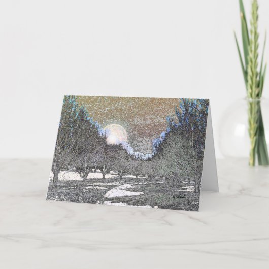 Wenskaart-maan stijgt op boven de bomen kaart (Voorkant)