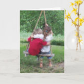 WENSKAART: Meisjes op een boomtekening Kaart (Gele Bloem)