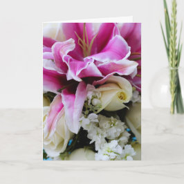 Wenskaart met bloemenomslag, liefdesgedicht binnen kaart