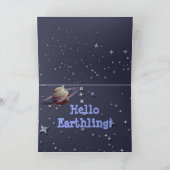 Wenskaart met buitenaardse wezens, ruimteschip en  kaart (Binnen)