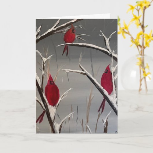 Wenskaart met Cardinals en vakantiebericht Kaart (Gele Bloem)