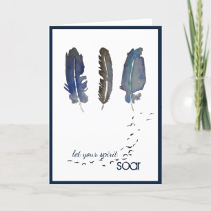 Wenskaart met drie blauwe veren feestdagen kaart