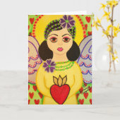 Wenskaart met een engelenfolkloristische stijl kaart (Gele Bloem)