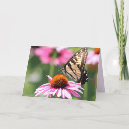 Wenskaart met geel rondvliegende biefstaart kaart