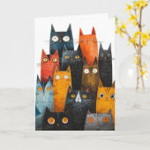 Wenskaart met gelukskat kaart (Gele Bloem)