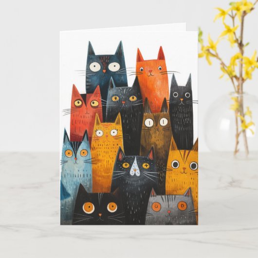 Wenskaart met gelukskat kaart (Gele Bloem)