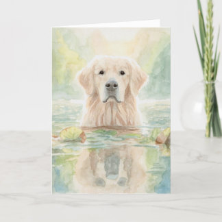 Wenskaart met Goudse Retriever in vijver Bedankkaart
