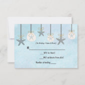 Wenskaart met hangende zeester en zanddollar stran kaart (Achterkant)