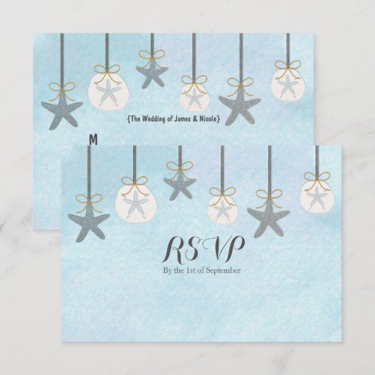 Wenskaart met hangende zeesterren en zanddollar kaart (Voorkant / Achterkant)