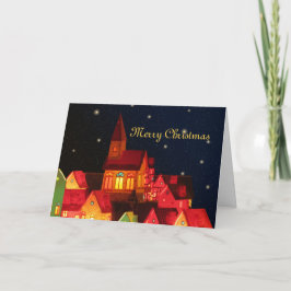 Wenskaart met het kerkdorp Merry Feestdagen Kaart