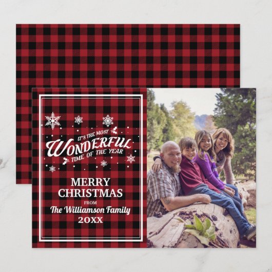 Wenskaart met kerstfoto's met rood pantserfeest Kaart (Voorkant / Achterkant)