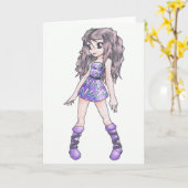 Wenskaart met meisje in paars (spatie binnen) kaart (Gele Bloem)